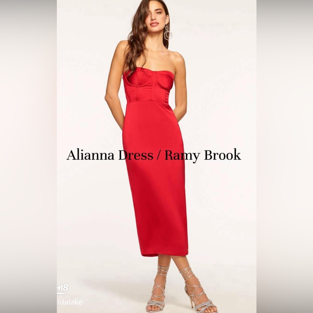 NWT Ramy Brook $595 Alianna Strapless Midi Dress Soirée Red size 2 and 4